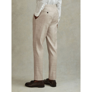 REISS BOXHILL Slim Fit Linen Blend Check Trousers